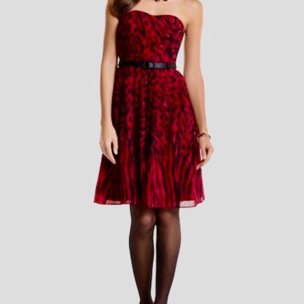 White House Black Market Strapless Red/Black Leopard Cocktail Dress [10]